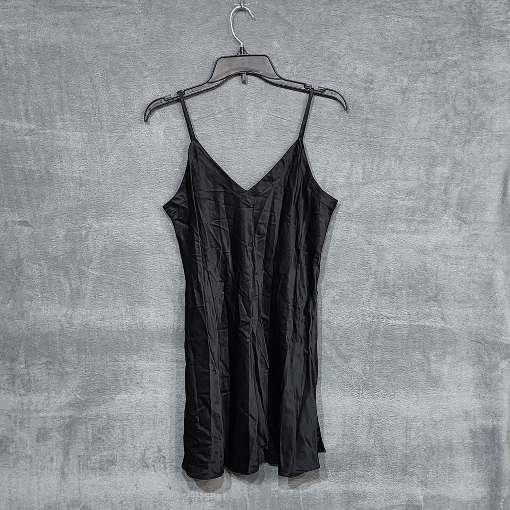 Ginia Black 100% Silk Chemise V Neck Nightgown Loungewear Pajamas US XL 9616